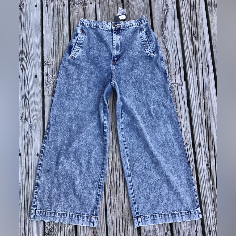 NEW Ladies XL Solid Acid Wash Wide Leg Denim Jeans Elastic Button Zip Fly Pants